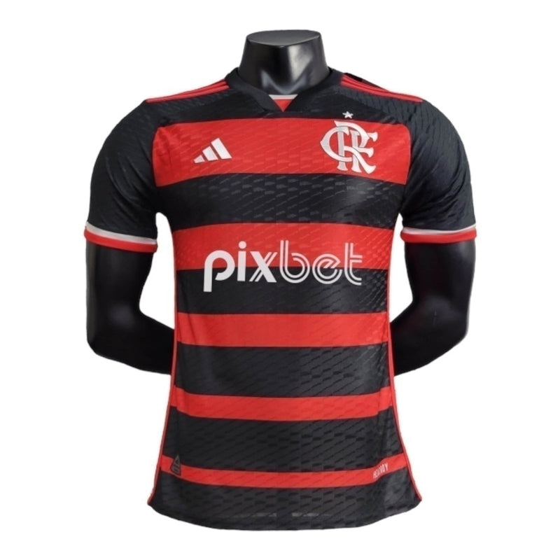 Camisa Flamengo I 24/25 - Jogador Adidas Masculina - Preta com detalhes em vermelho e com patrocínio