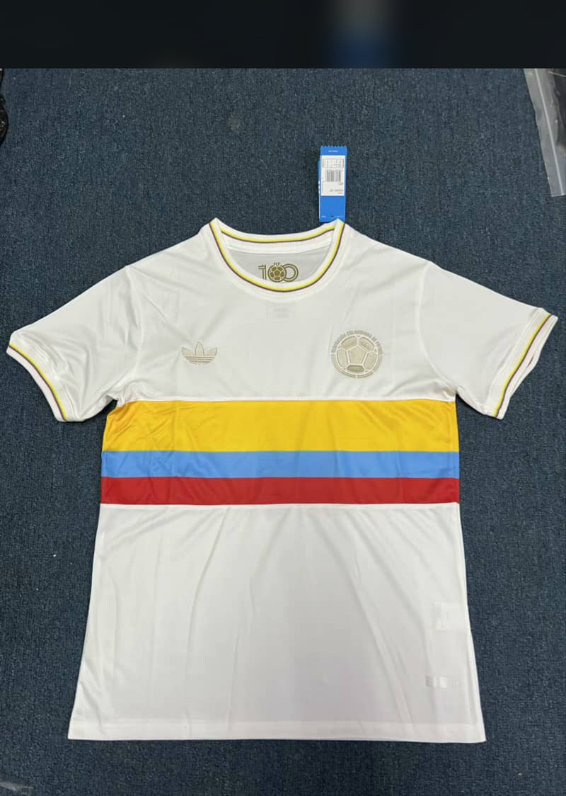 Camisa Seleção Colômbia 100 Anos 2024/25 Masculino - Edição Especial Adidas - Branco - Bege